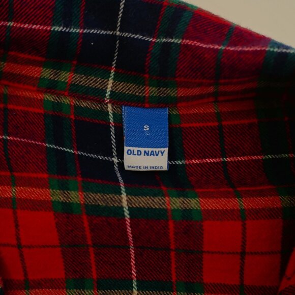 Old Navy Blue Red Green Plaid Flannel Collared Button Front Shirt Top Small Long - Picture 9 of 10